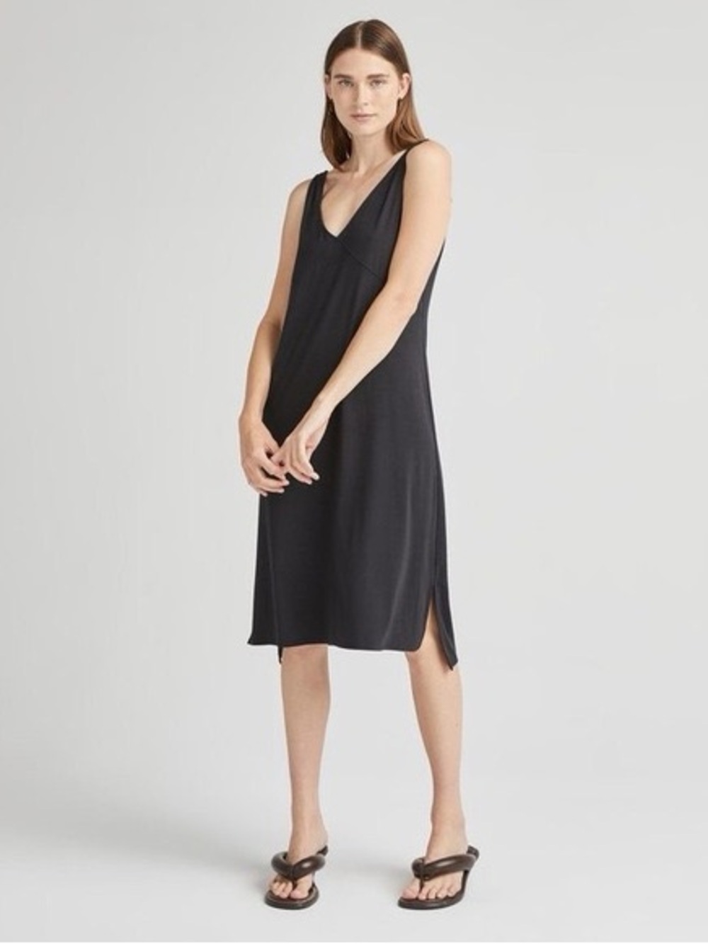 Richer Poorer Night Knit Black Midi V-Neck Tank Dress